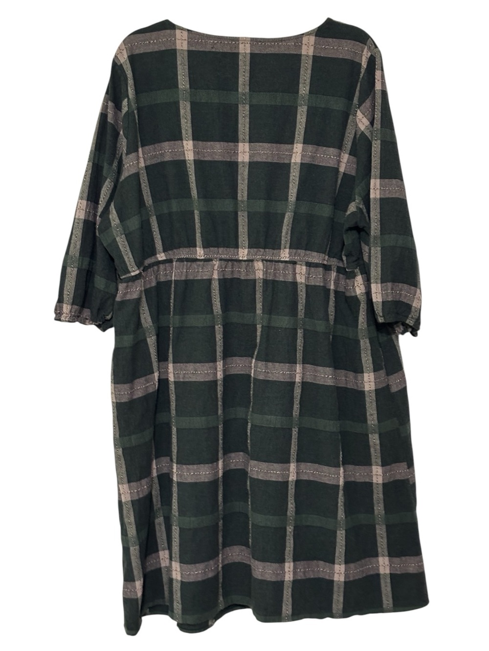 Polagram 3XL Green Windowpane Plaid Cotton Dress | Cottagecore | Pockets - Picture 7 of 13